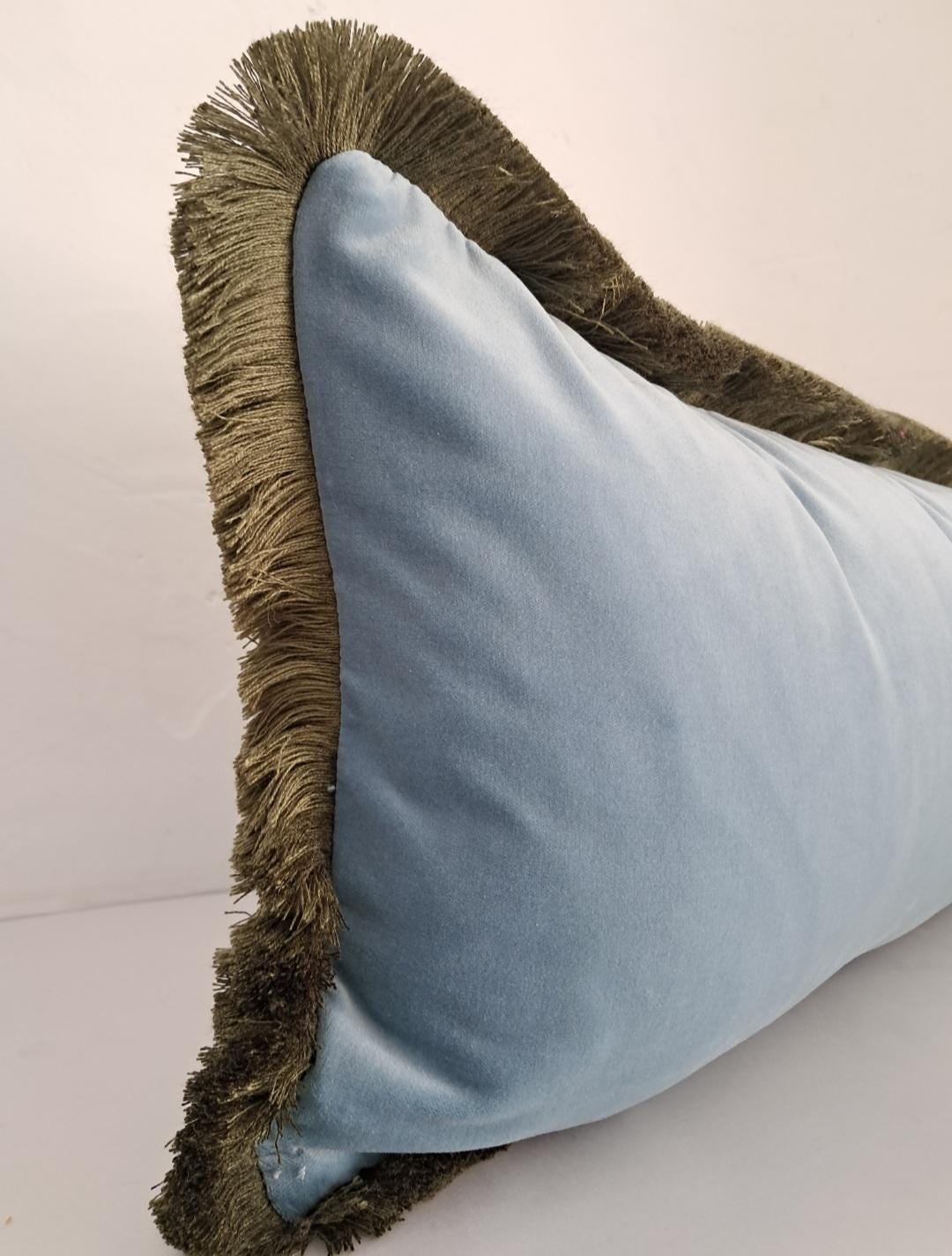 Long Lumbar Velvet Pillow - Blue Velvet Lumbar Cushion - Extra Long Pillow
