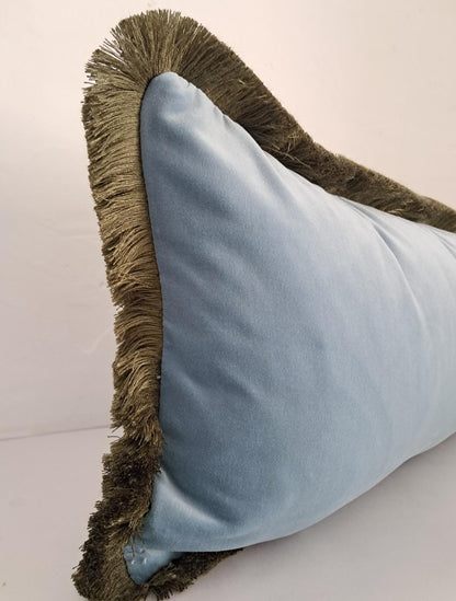 Long Lumbar Velvet Pillow - Blue Velvet Lumbar Cushion - Extra Long Pillow