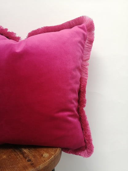 Hot Pink Silk Velvet Fringe Pillow Cover – Luxurious Throw Cushion