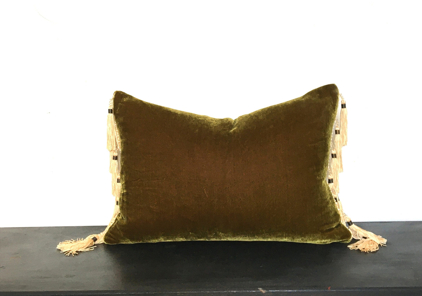 Chartreuse Silk Velvet Pillow Covers - Green and Gold Tassel Cushion - Maximalist Pillow