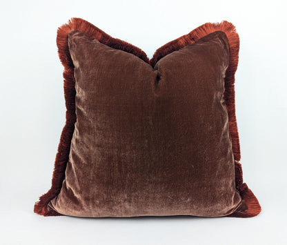 Velvet Pillow Cover, Silk Velvet Cushion, Brown with Orange Frim Trim