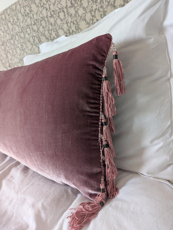 Berry Silk Velvet Pillow Covers - Pink Tassel Cushion - Girls Bedroom Decor