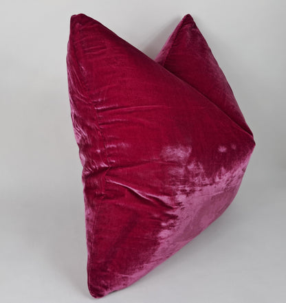 Cerise Silk Velvet Throw Pillow Covers - Silk Fabric Cushion - Pink Home Decor