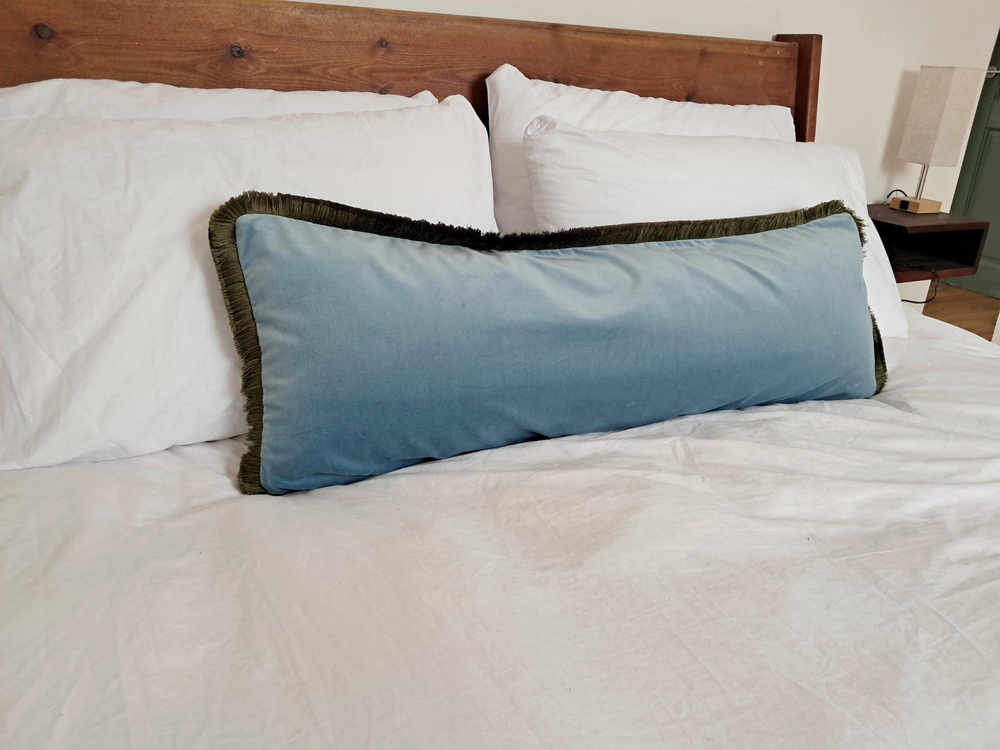 Long Lumbar Velvet Pillow - Blue Velvet Lumbar Cushion - Extra Long Pillow