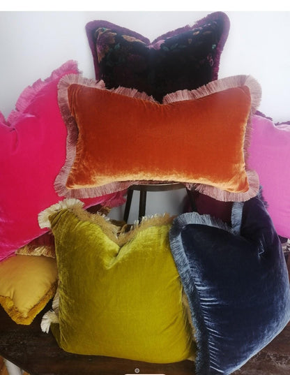 Custom Silk Velvet Fringe Pillow Covers, Jewel Tone Throw Cushions