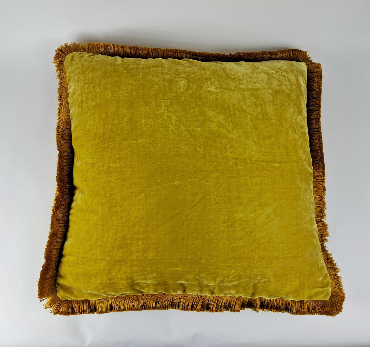 Spring Yellow Silk Velvet Throw Pillow Covers - Yellow and Orange Fringe Cushion - Custom Pillow