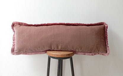 Velvet Throw Pillow, Silk Velvet Cushion, Dusty Rose with Dusty Pink Fringe Trim