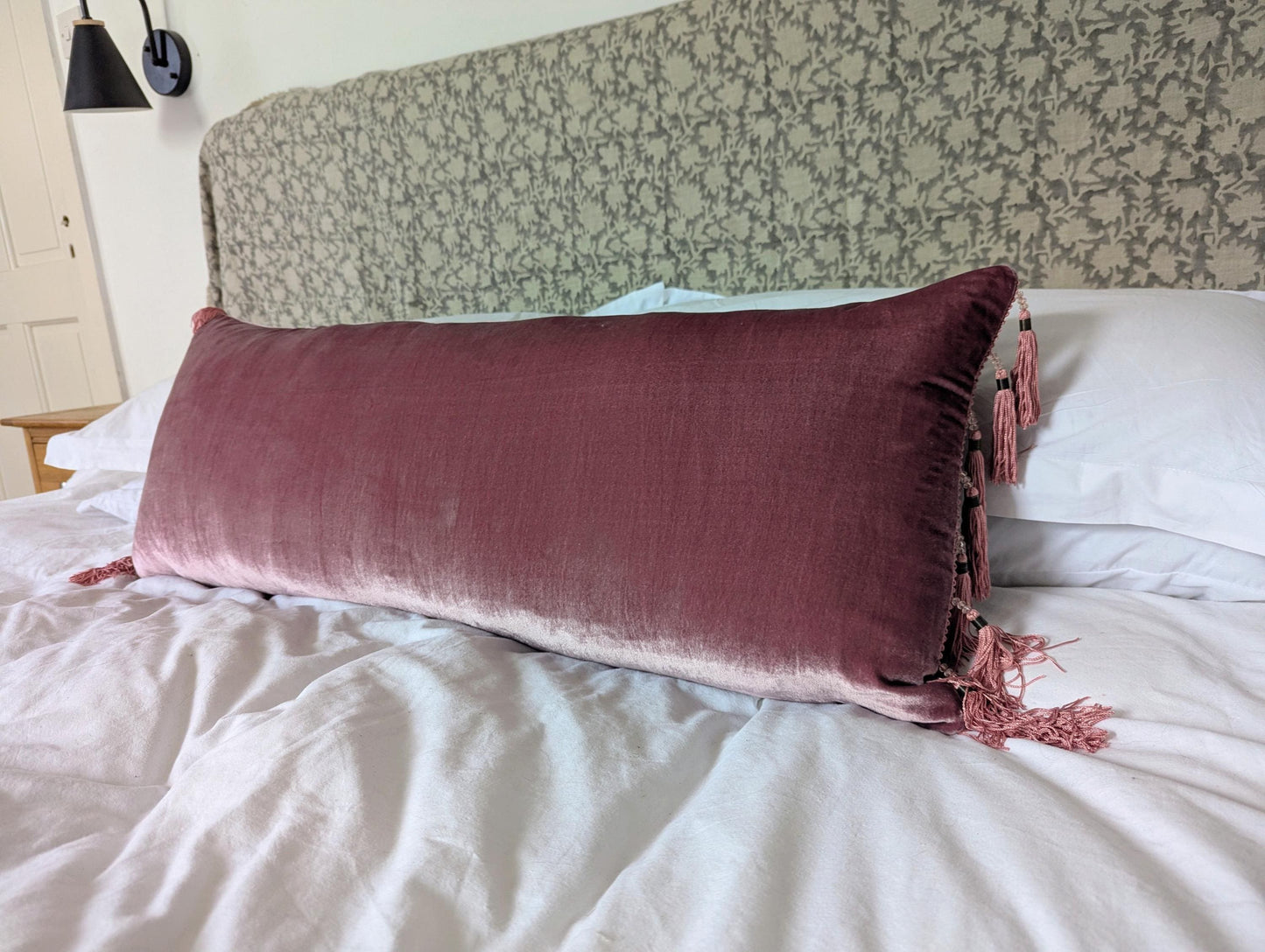 Berry Silk Velvet Pillow Covers - Pink Tassel Cushion - Girls Bedroom Decor