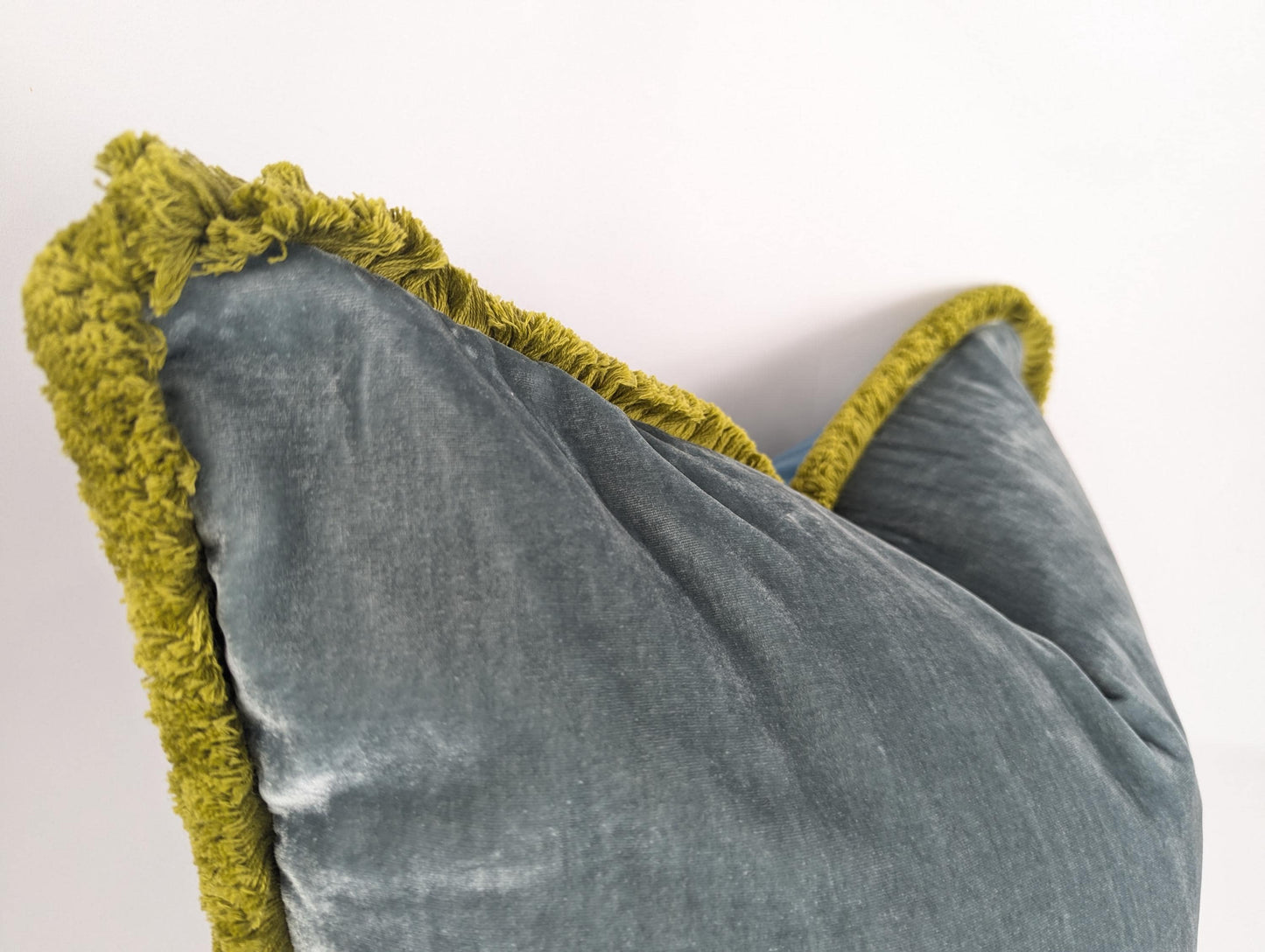 Sea Blue Silk Velvet Throw Pillow Covers - Blue and Green Fringe Cushion - Coastal Decor