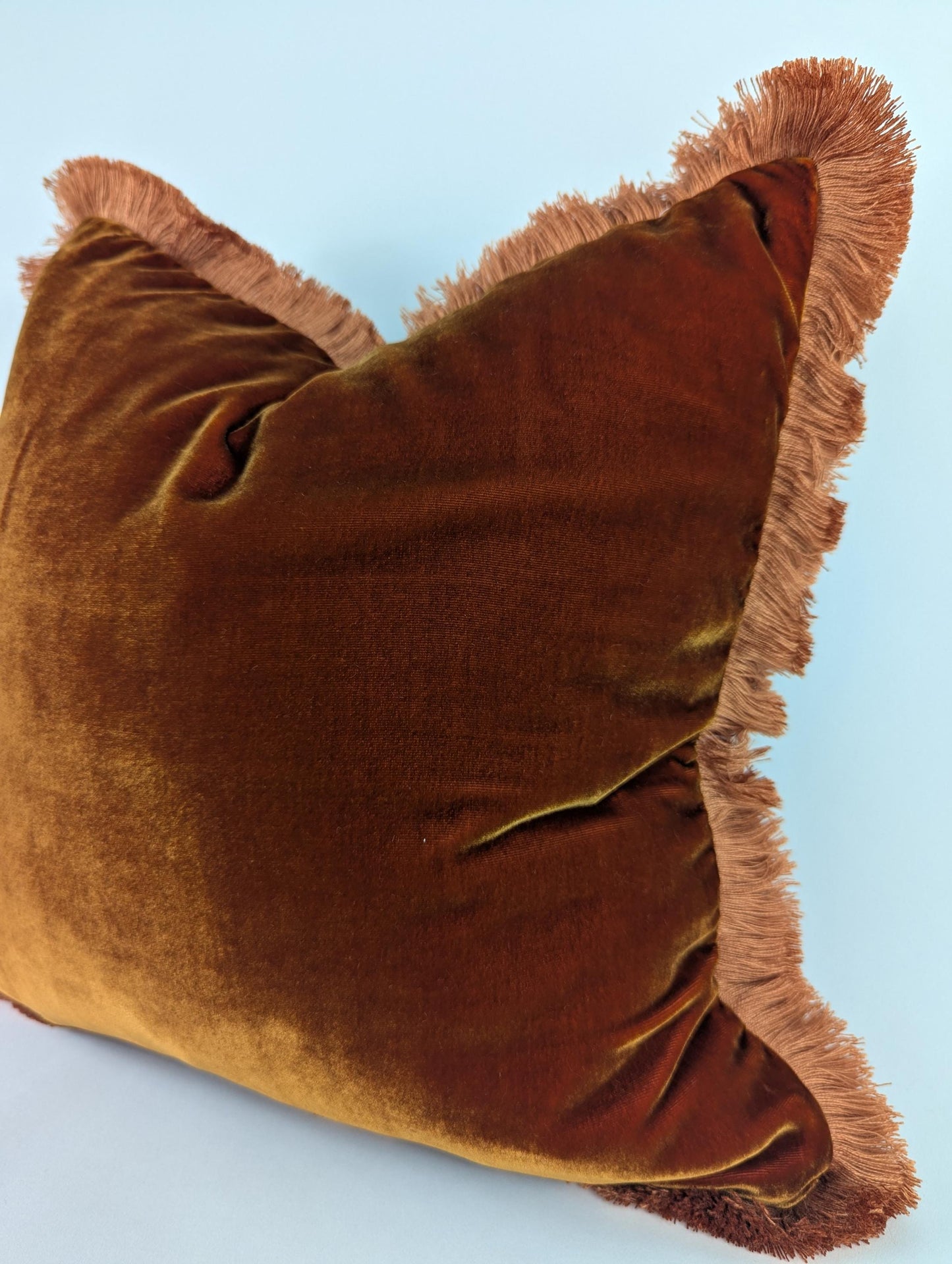 Rusty Silk Velvet Pillow Covers - Orange Fringe Cushion - Living Room Decor