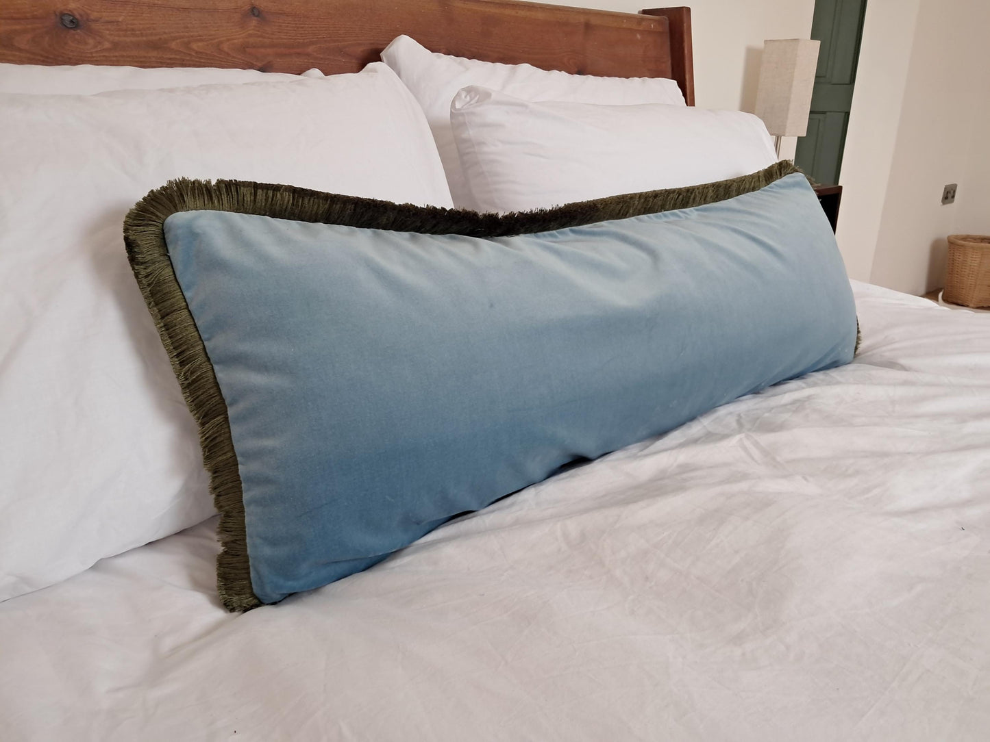 Long Lumbar Velvet Pillow - Blue Velvet Lumbar Cushion - Extra Long Pillow