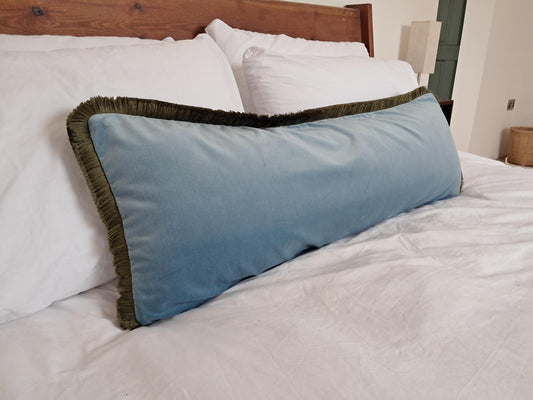 Long Lumbar Velvet Pillow - Blue Velvet Lumbar Cushion - Extra Long Pillow