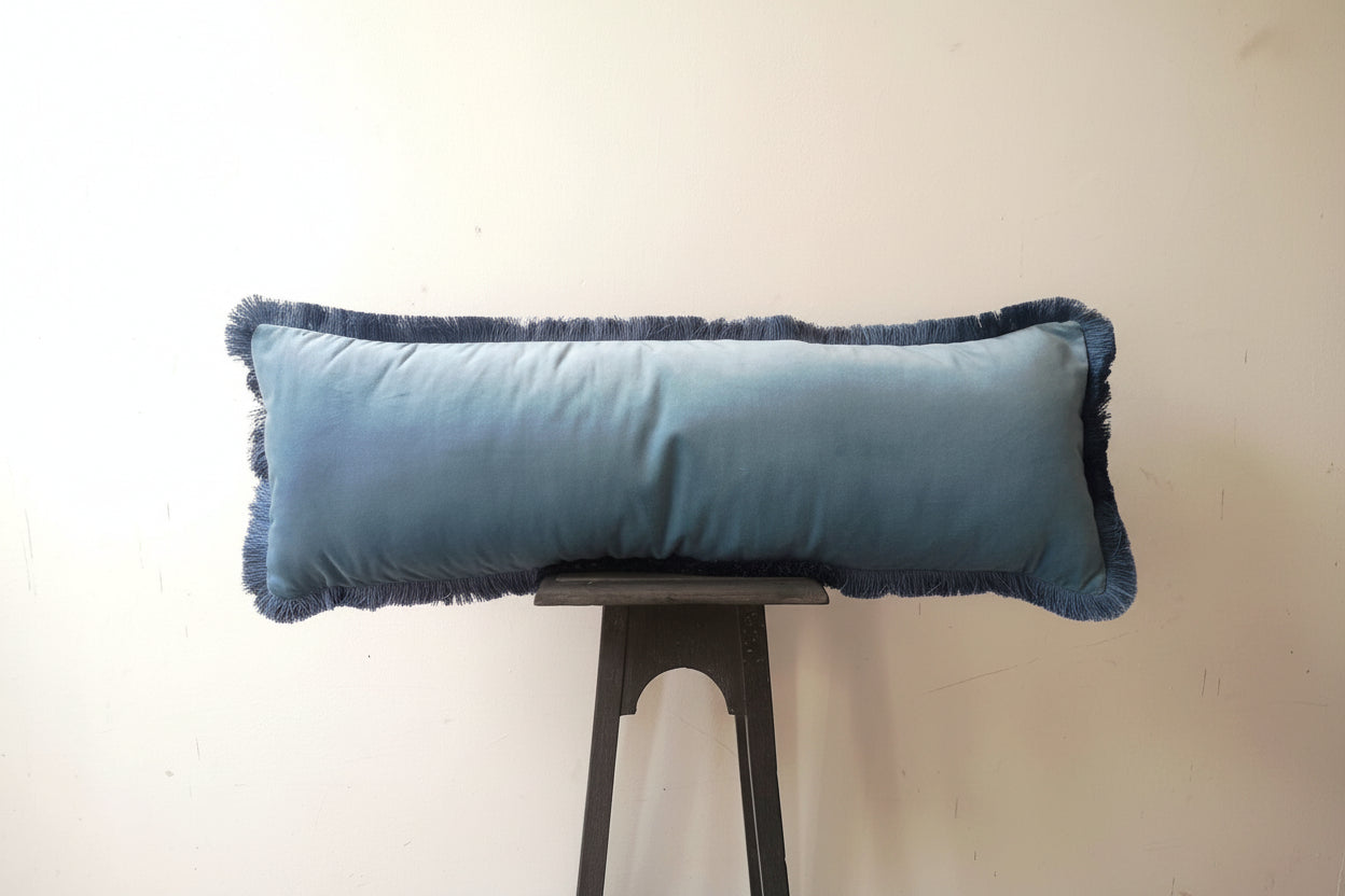 Long Lumbar - Blue Velvet Throw Cushion - Body Pillow