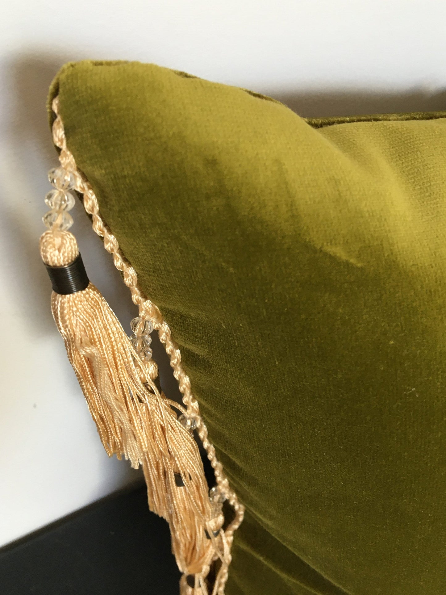 Chartreuse Silk Velvet Pillow Covers - Green and Gold Tassel Cushion - Maximalist Pillow