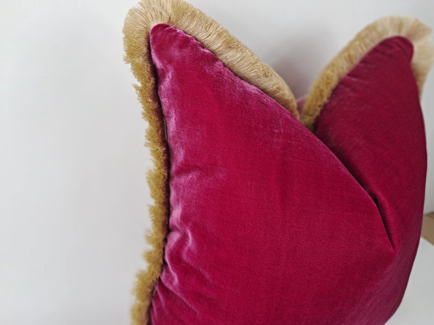 Cerise Silk Velvet Throw Pillows - Pink Fringe Cushion - Pink Home Decor