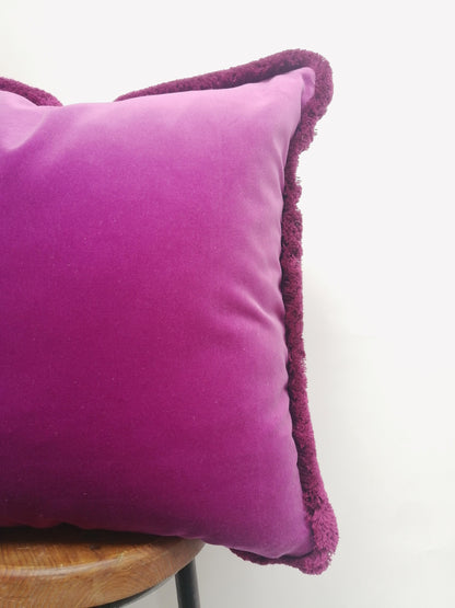 Orchid Pink Silk Velvet Pillow Cover with Fringe – Luxurious Throw Cushion