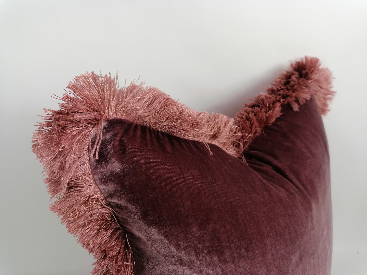 Berry Pink Silk Velvet Fringe Pillow Cover, Dusty Pink Trim Cushion