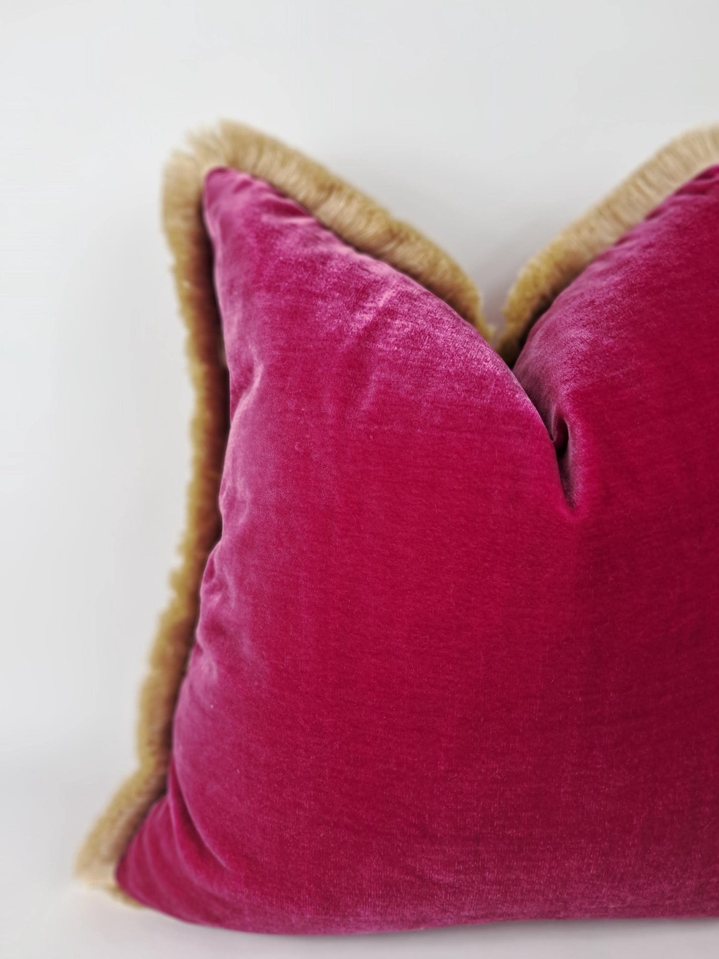 Cerise Silk Velvet Throw Pillows - Pink Fringe Cushion - Pink Home Decor