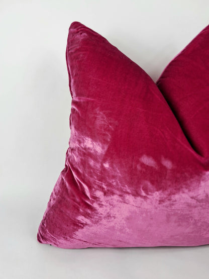 Cerise Silk Velvet Throw Pillow Covers - Silk Fabric Cushion - Pink Home Decor