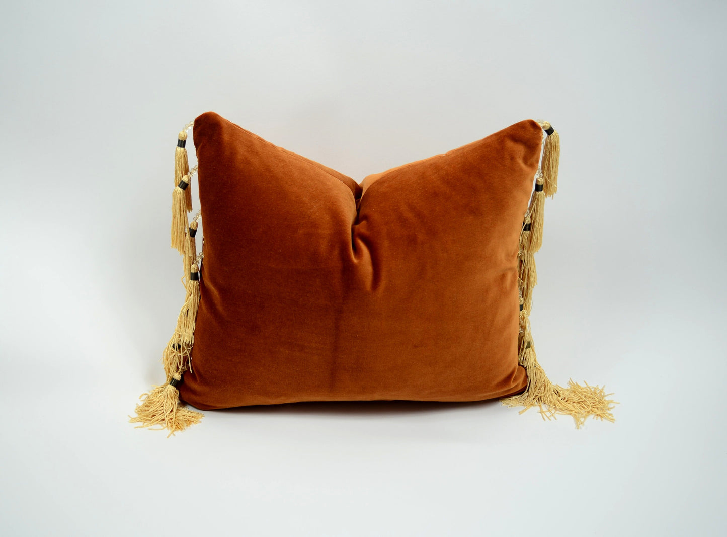 velvet tassel pillow // beaded tassel pillow // copper velvet pillow // rust velvet pillow