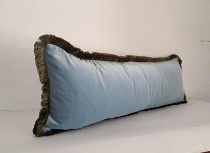 Long Lumbar Velvet Pillow - Blue Velvet Lumbar Cushion - Extra Long Pillow
