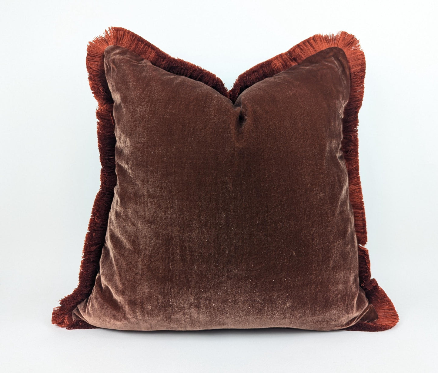 Velvet Pillow Cover, Silk Velvet Cushion, Brown with Orange Frim Trim