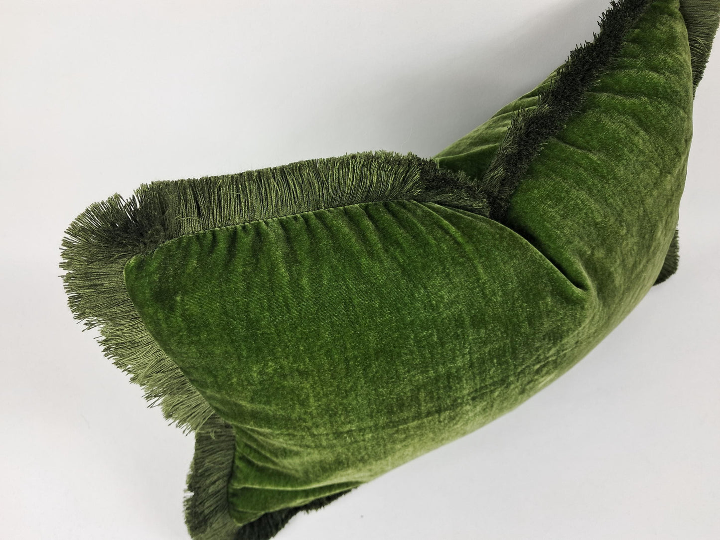Moss Green Silk Velvet Fringe Pillow Cover, Luxurious Throw Cushion