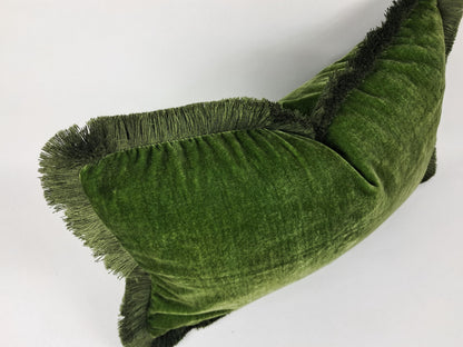 Moss Green Silk Velvet Fringe Pillow Cover, Luxurious Throw Cushion