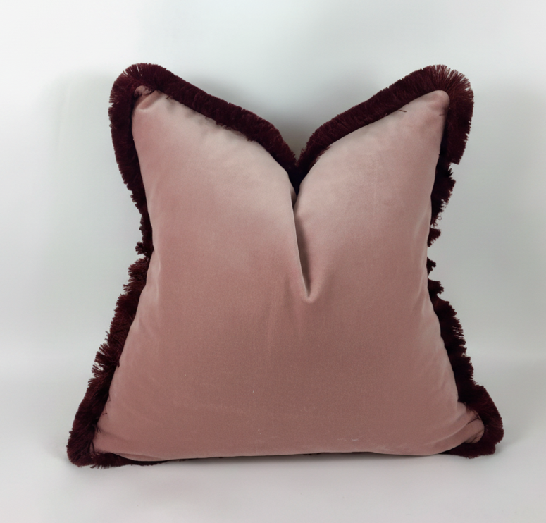 Dusty Pink Velvet Throw Pillow - Pink Velvet Fringe Cushion