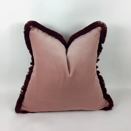 Dusty Pink Velvet Throw Pillow - Pink Velvet Fringe Cushion