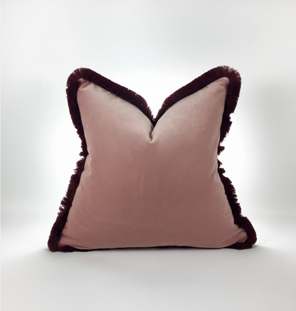 Dusty Pink Velvet Throw Pillow - Pink Velvet Fringe Cushion