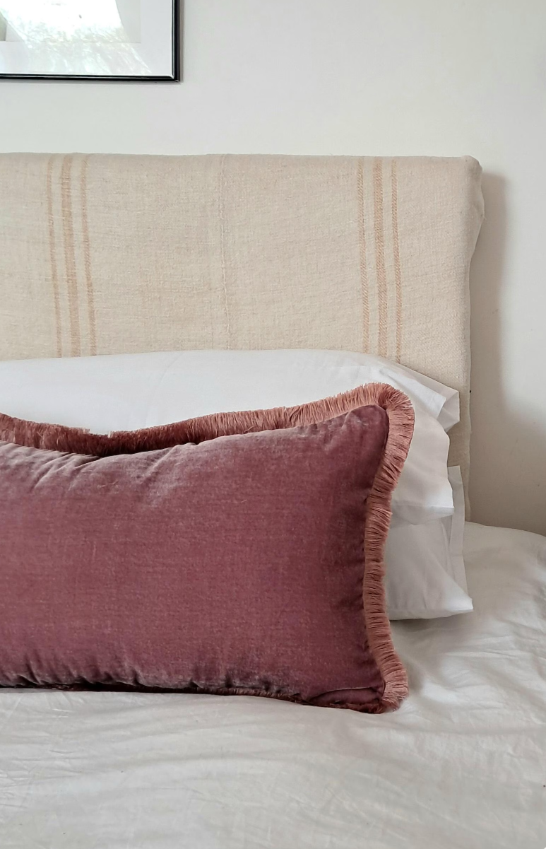 Velvet Pillow Cover, Silk Velvet Cushion, Berry Pink Velvet Fringe Cushion