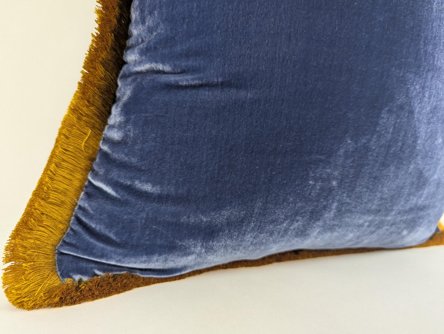 Blue Velvet Pillow Covers - Blue and Gold Fringe Cushion - Royal Home Decor
