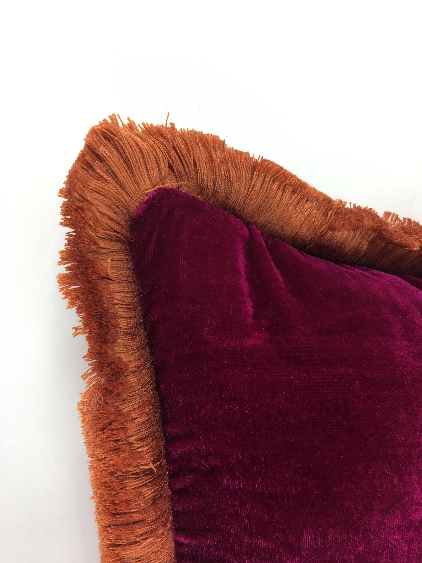 Velvet Throw Pillow Covers - Velvet Cushion - Fuschia with Coral Fringe Trim