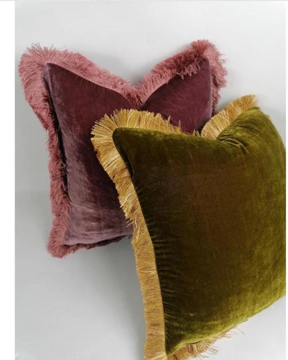 Custom Silk Velvet Fringe Pillow Covers, Jewel Tone Throw Cushions