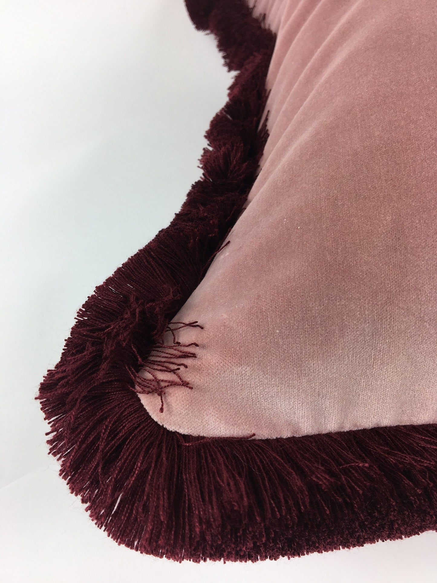 Dusty Pink Velvet Throw Pillow - Pink Velvet Fringe Cushion