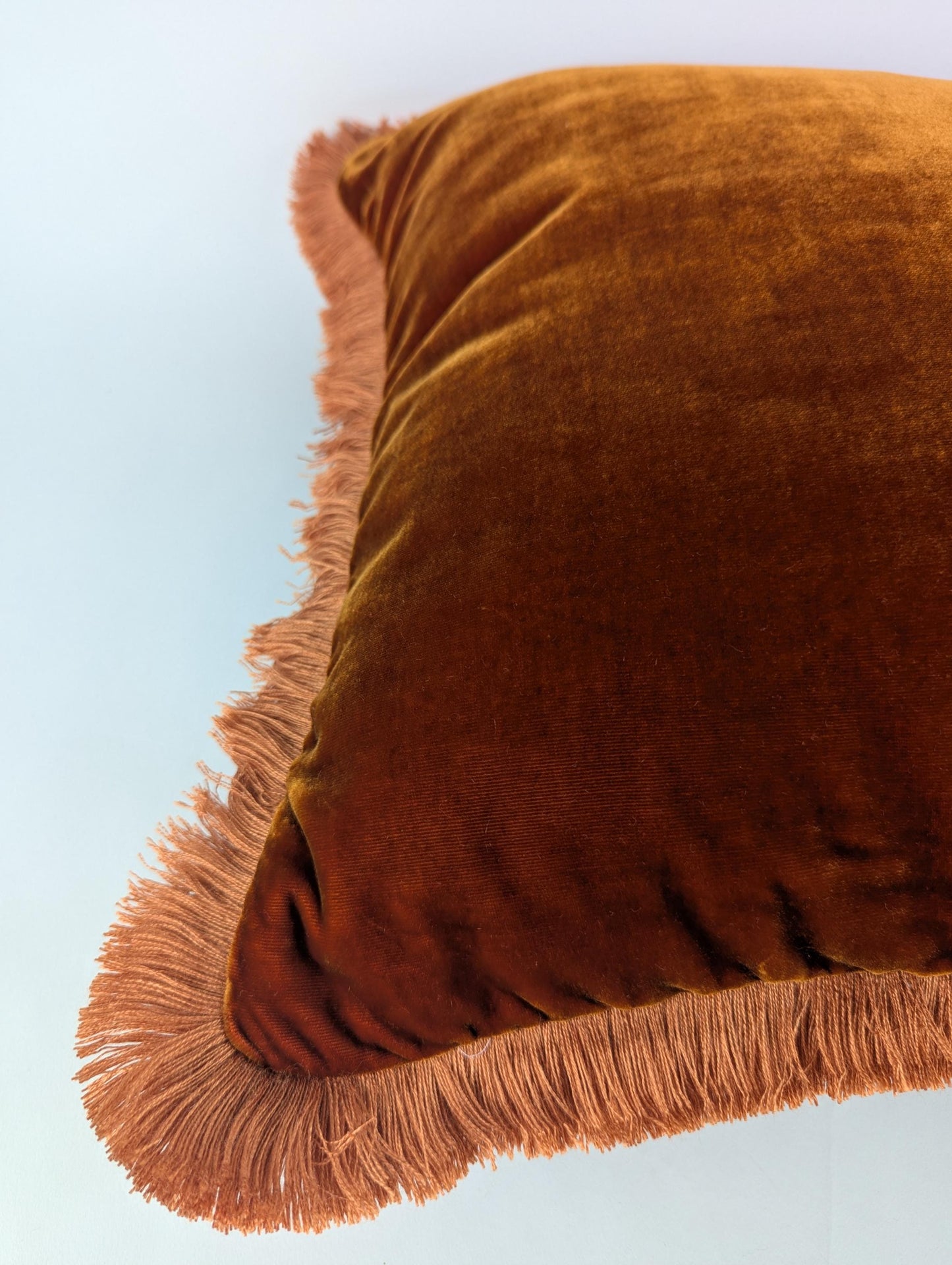 Rusty Silk Velvet Pillow Covers - Orange Fringe Cushion - Living Room Decor