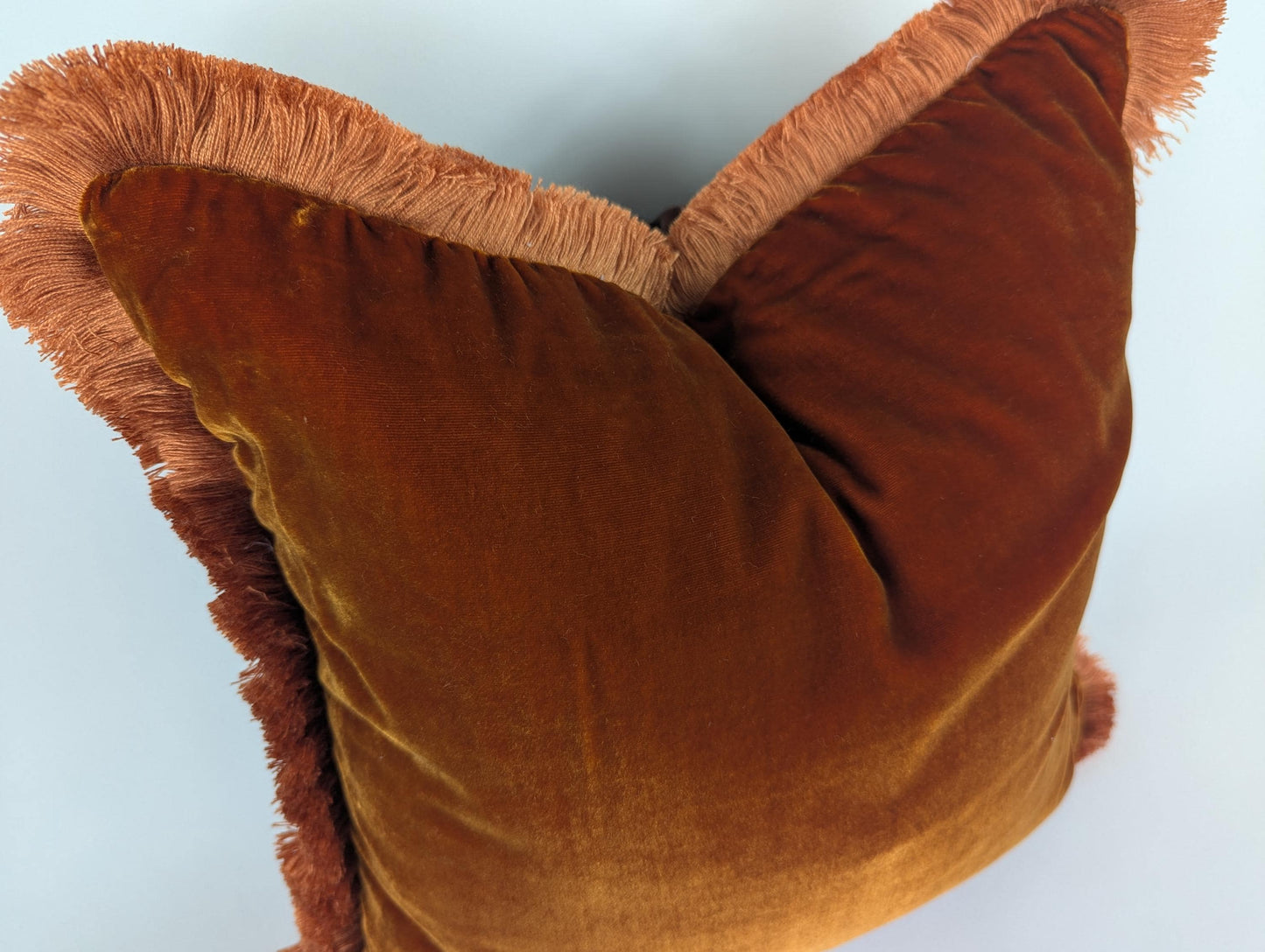 Rusty Silk Velvet Pillow Covers - Orange Fringe Cushion - Living Room Decor