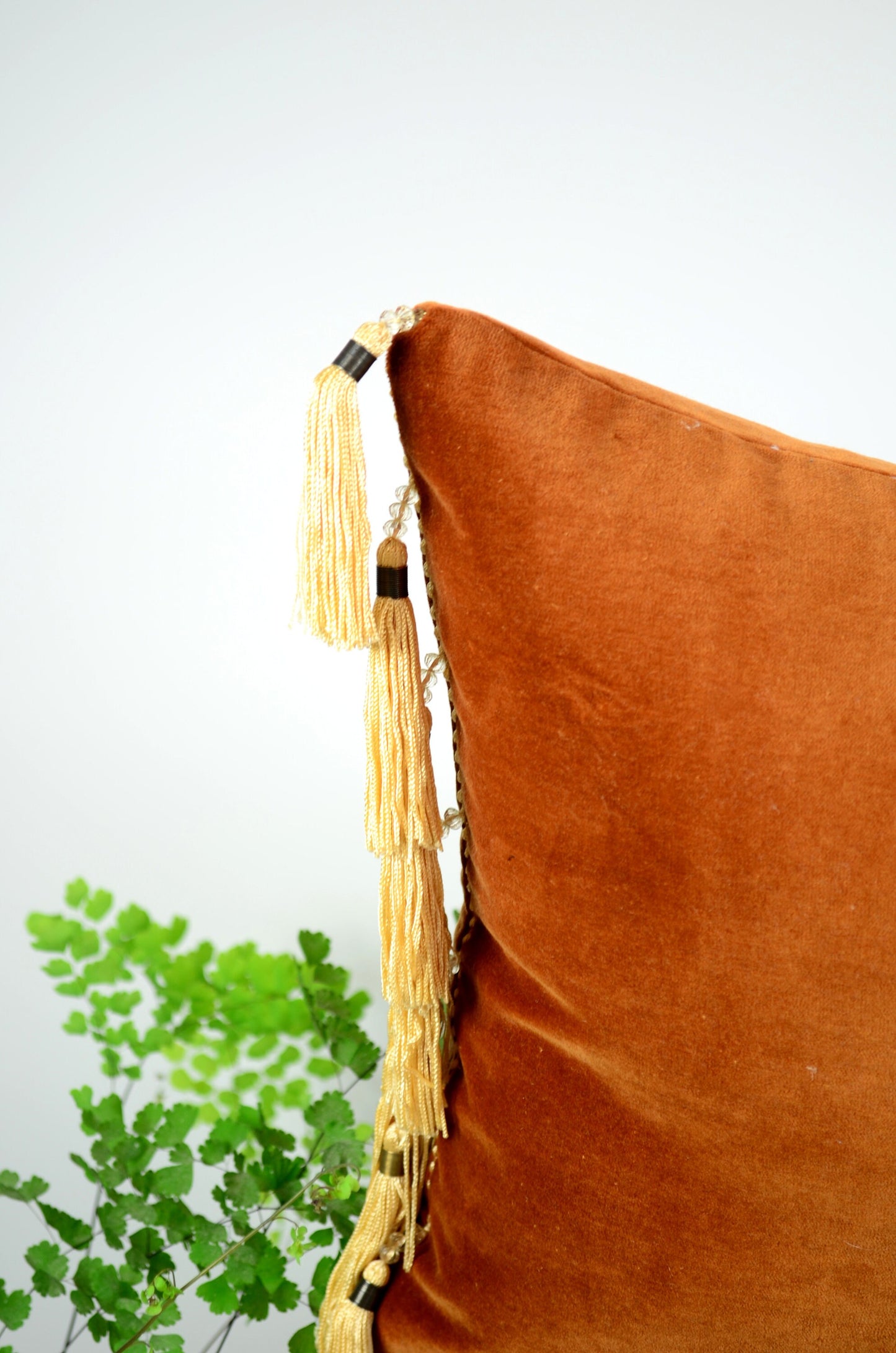 velvet tassel pillow // beaded tassel pillow // copper velvet pillow // rust velvet pillow