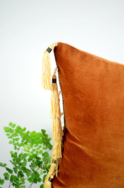 velvet tassel pillow // beaded tassel pillow // copper velvet pillow // rust velvet pillow