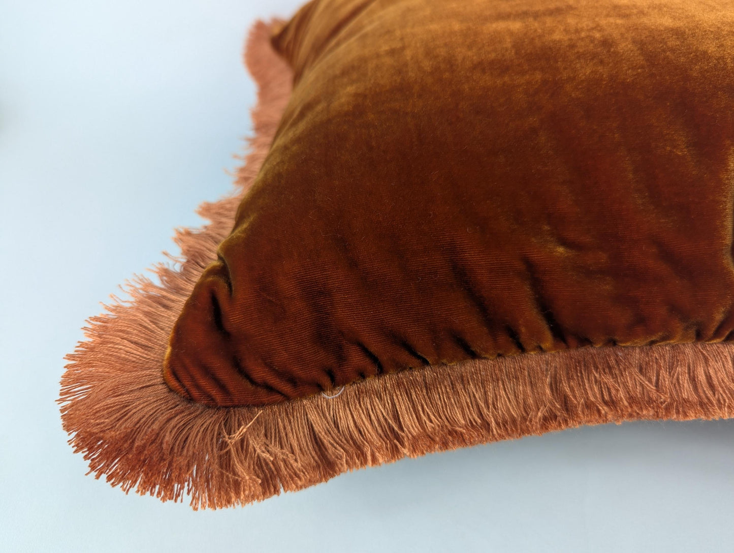 Rusty Silk Velvet Pillow Covers - Orange Fringe Cushion - Living Room Decor