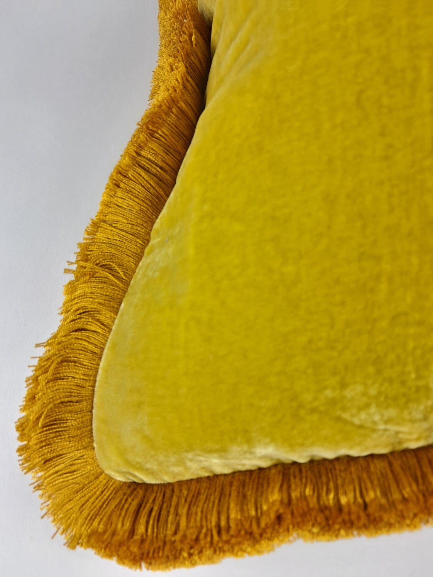 Silk Velvet Throw Pillow Cover – Yellow Fringe Cushion, Custom Made