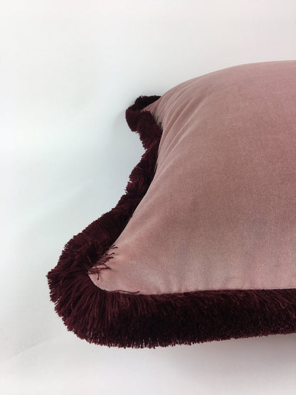 Dusty Pink Velvet Throw Pillow - Pink Velvet Fringe Cushion