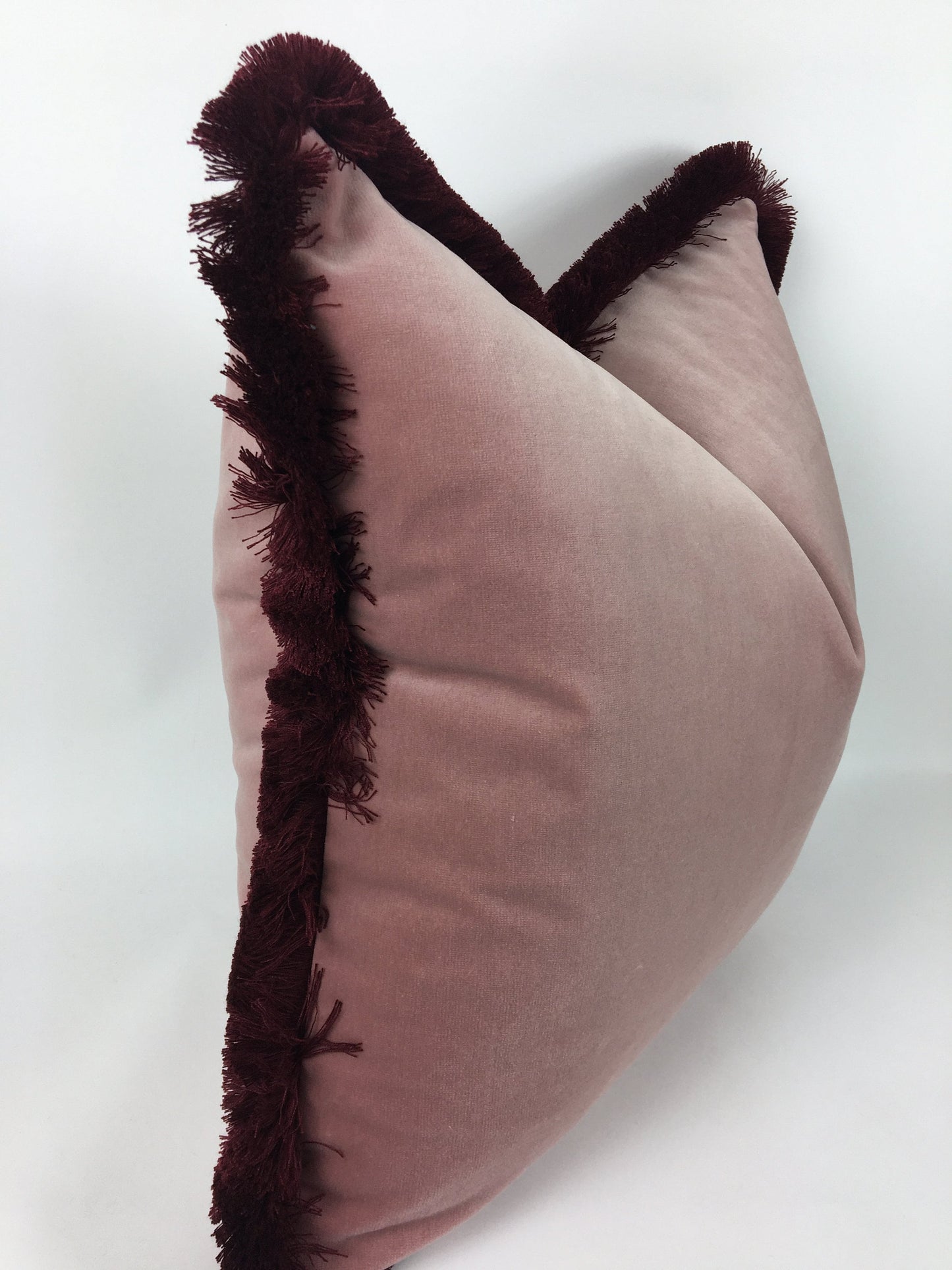 Dusty Pink Velvet Throw Pillow - Pink Velvet Fringe Cushion