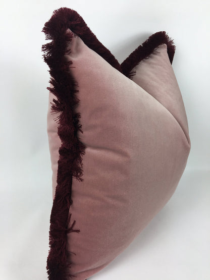 Dusty Pink Velvet Throw Pillow - Pink Velvet Fringe Cushion
