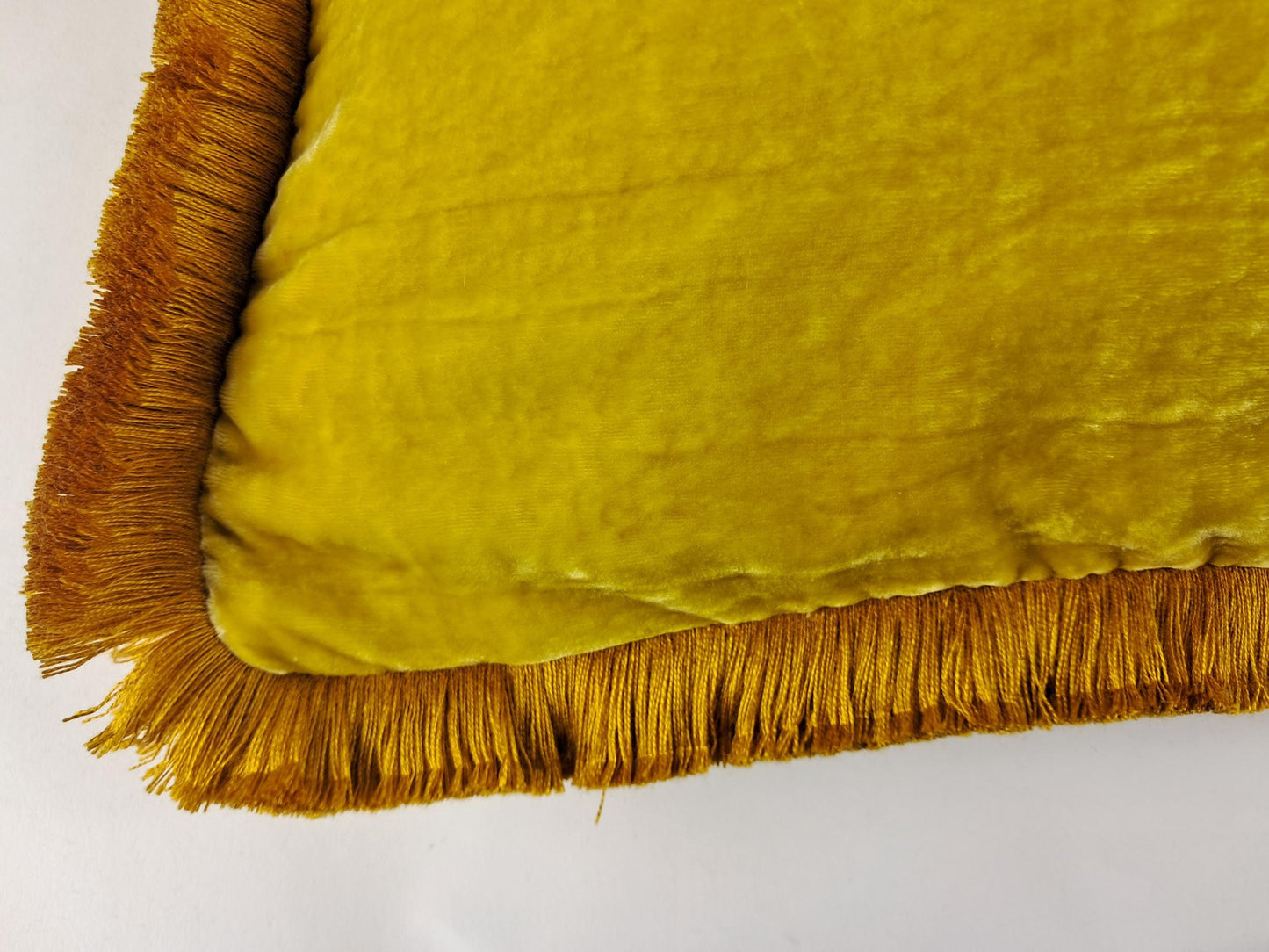 Spring Yellow Silk Velvet Throw Pillow Covers - Yellow and Orange Fringe Cushion - Custom Pillow