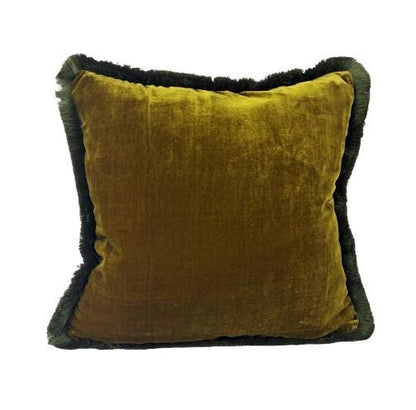 Silk Velvet Pillow Cover, Chartreuse Moss Fringe Trim, Jewel Tone Throw Cushion