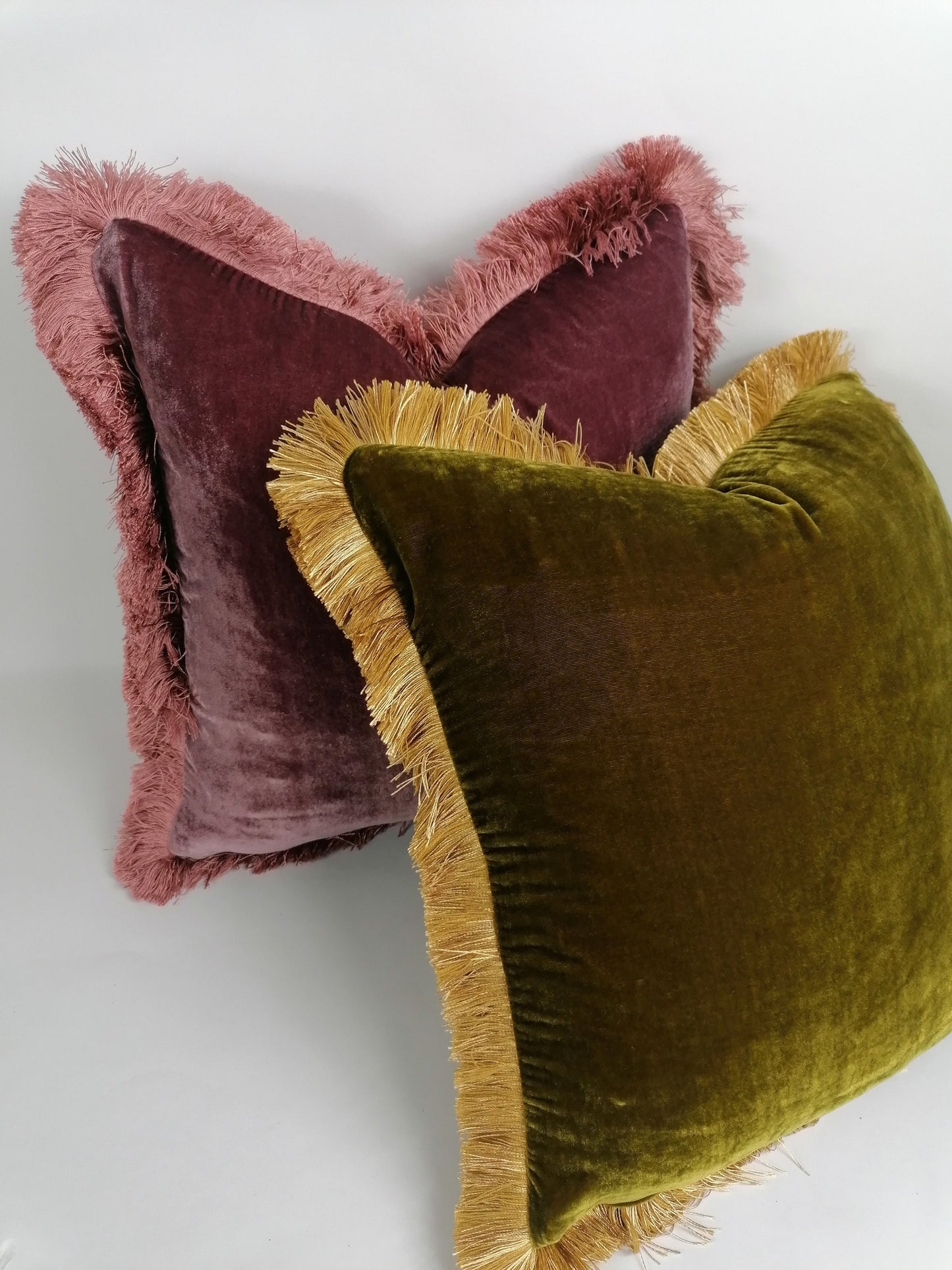 Chartreuse Silk Velvet Throw Pillow Covers - Green and Gold Fringe Cushion - Maximalist Pillow
