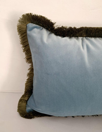 Long Lumbar Velvet Pillow - Blue Velvet Lumbar Cushion - Extra Long Pillow