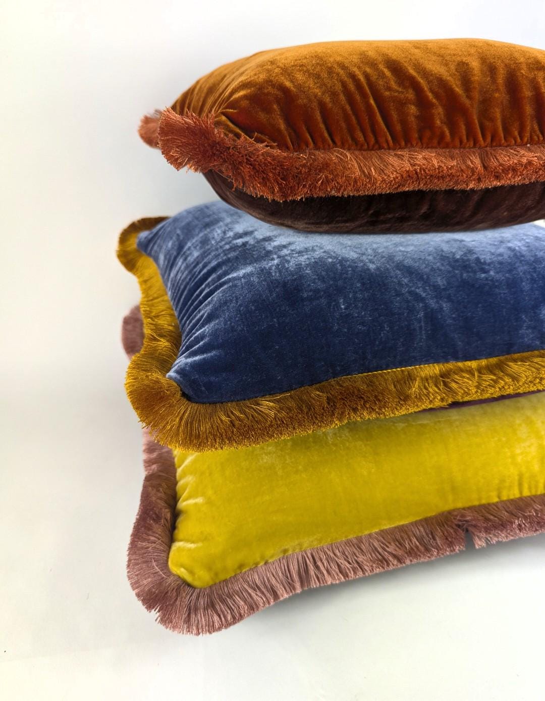 Custom Silk Velvet Fringe Pillow Covers, Jewel Tone Throw Cushions